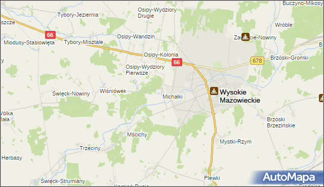 mapa Michałki gmina Wysokie Mazowieckie, Michałki gmina Wysokie Mazowieckie na mapie Targeo