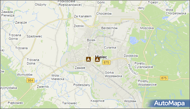 mapa Mielca, Mielec na mapie Targeo