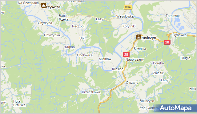 mapa Mielnów, Mielnów na mapie Targeo