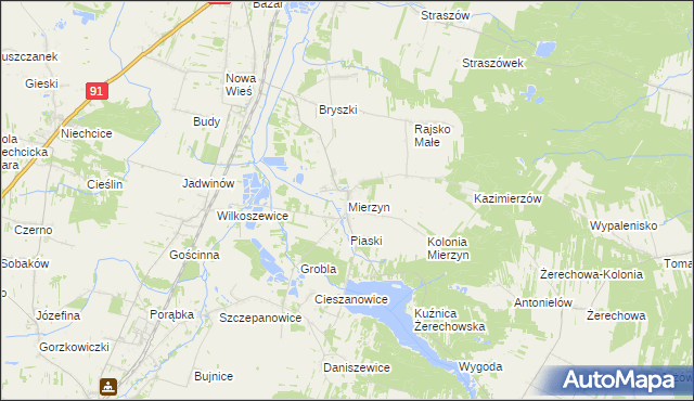 mapa Mierzyn gmina Rozprza, Mierzyn gmina Rozprza na mapie Targeo