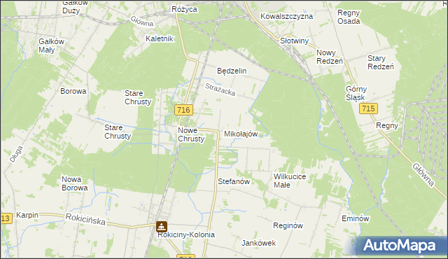 mapa Mikołajów gmina Rokiciny, Mikołajów gmina Rokiciny na mapie Targeo