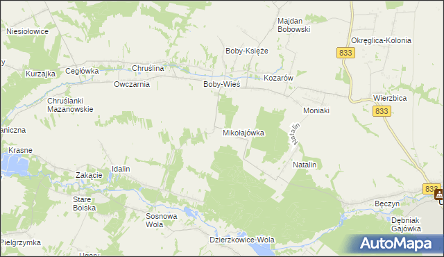 mapa Mikołajówka gmina Urzędów, Mikołajówka gmina Urzędów na mapie Targeo