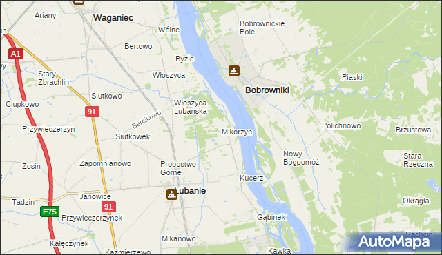 mapa Mikorzyn gmina Lubanie, Mikorzyn gmina Lubanie na mapie Targeo