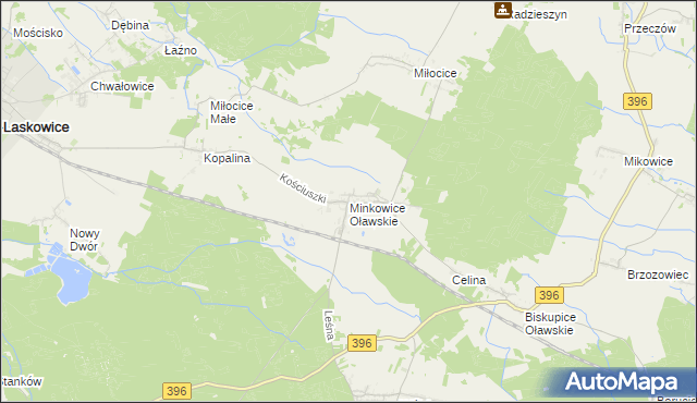 mapa Minkowice Oławskie, Minkowice Oławskie na mapie Targeo