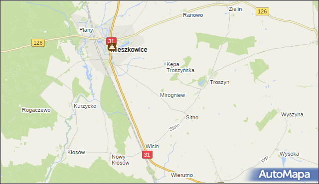 mapa Mirogniew gmina Mieszkowice, Mirogniew gmina Mieszkowice na mapie Targeo