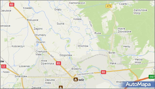 mapa Mnichów gmina Sieradz, Mnichów gmina Sieradz na mapie Targeo