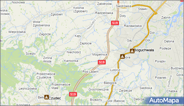 mapa Mogielnica gmina Boguchwała, Mogielnica gmina Boguchwała na mapie Targeo