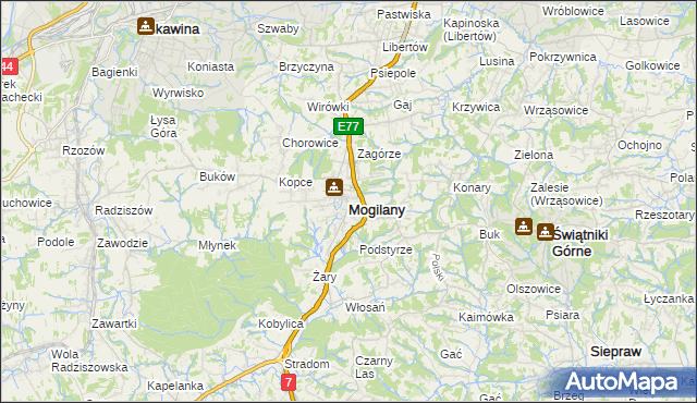 mapa Mogilany, Mogilany na mapie Targeo