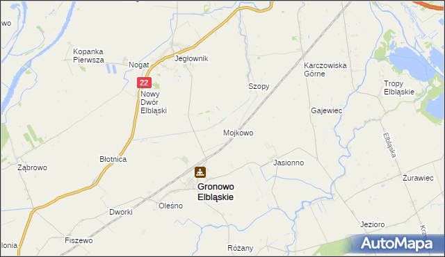 mapa Mojkowo gmina Gronowo Elbląskie, Mojkowo gmina Gronowo Elbląskie na mapie Targeo