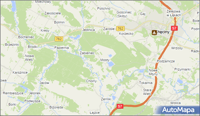 mapa Mosty gmina Chęciny, Mosty gmina Chęciny na mapie Targeo