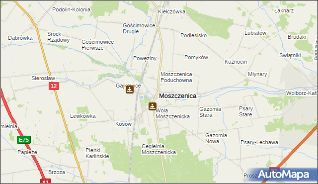 mapa Moszczenica powiat piotrkowski, Moszczenica powiat piotrkowski na mapie Targeo
