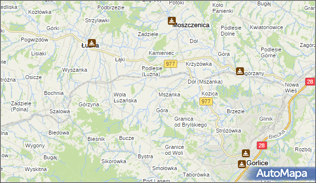 mapa Mszanka gmina Łużna, Mszanka gmina Łużna na mapie Targeo