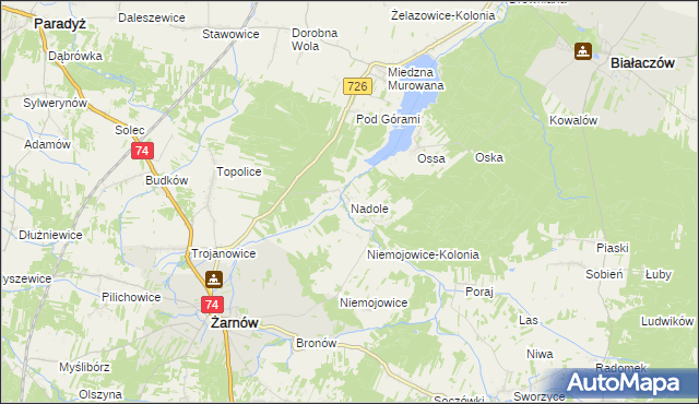 mapa Nadole gmina Żarnów, Nadole gmina Żarnów na mapie Targeo