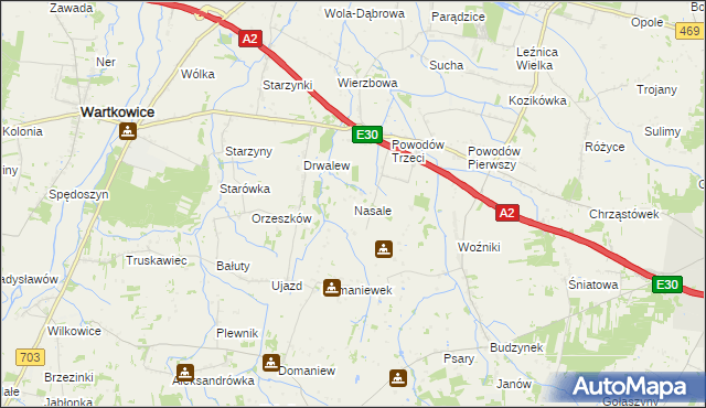 mapa Nasale gmina Wartkowice, Nasale gmina Wartkowice na mapie Targeo
