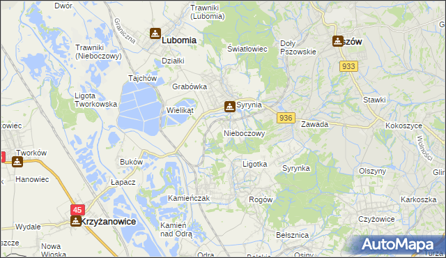 mapa Nieboczowy, Nieboczowy na mapie Targeo