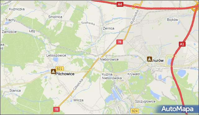 mapa Nieborowice, Nieborowice na mapie Targeo