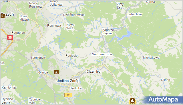 mapa Niedźwiedzica gmina Walim, Niedźwiedzica gmina Walim na mapie Targeo