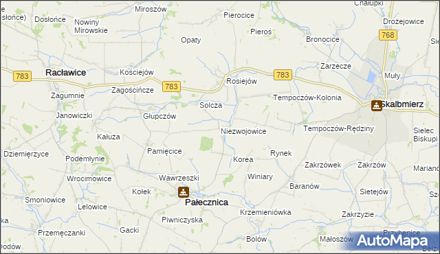 mapa Niezwojowice, Niezwojowice na mapie Targeo