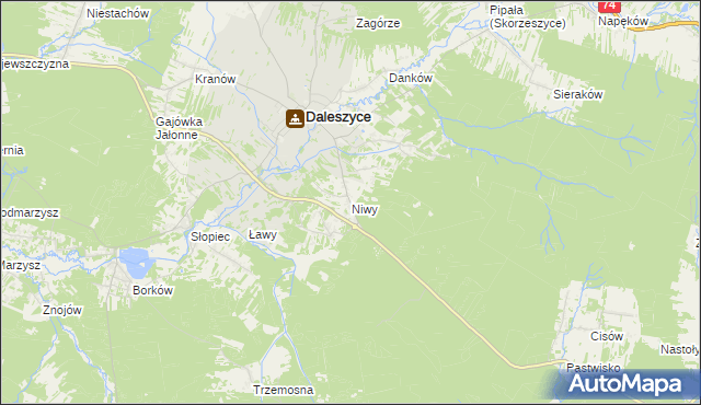 mapa Niwy gmina Daleszyce, Niwy gmina Daleszyce na mapie Targeo