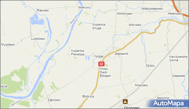 mapa Nogat gmina Gronowo Elbląskie, Nogat gmina Gronowo Elbląskie na mapie Targeo