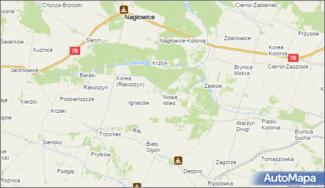 mapa Nowa Wieś gmina Nagłowice, Nowa Wieś gmina Nagłowice na mapie Targeo