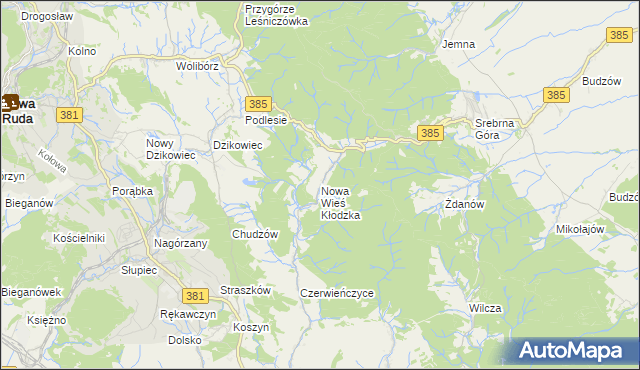 mapa Nowa Wieś Kłodzka, Nowa Wieś Kłodzka na mapie Targeo