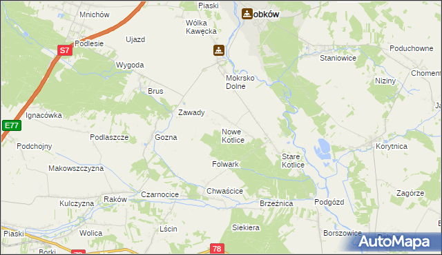 mapa Nowe Kotlice, Nowe Kotlice na mapie Targeo