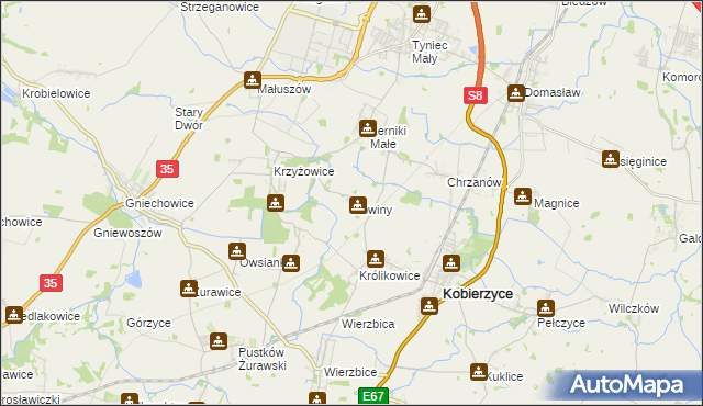 mapa Nowiny gmina Kobierzyce, Nowiny gmina Kobierzyce na mapie Targeo