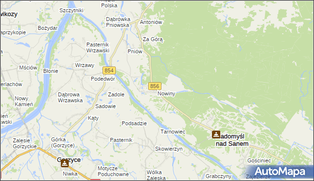 mapa Nowiny gmina Radomyśl nad Sanem, Nowiny gmina Radomyśl nad Sanem na mapie Targeo