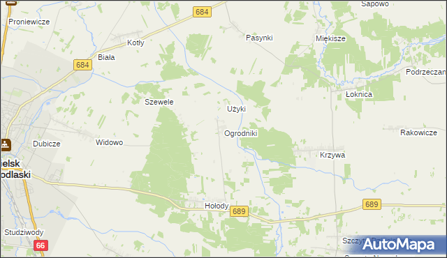 mapa Ogrodniki gmina Bielsk Podlaski, Ogrodniki gmina Bielsk Podlaski na mapie Targeo