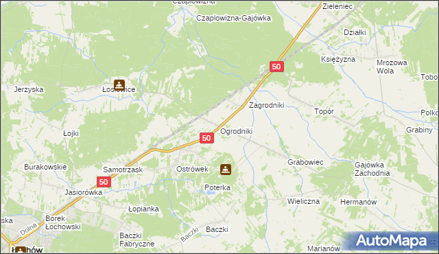 mapa Ogrodniki gmina Łochów, Ogrodniki gmina Łochów na mapie Targeo