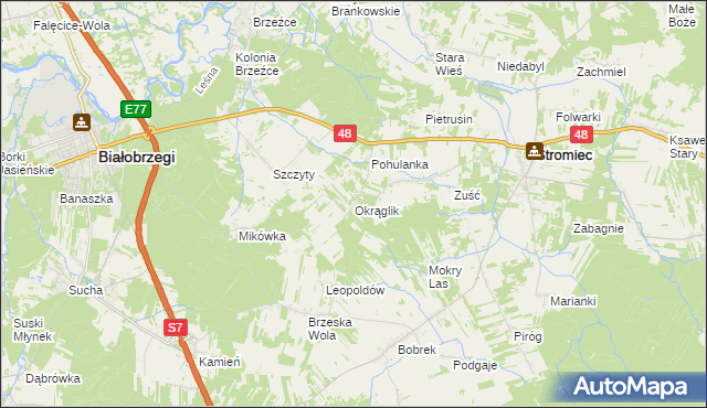 mapa Okrąglik gmina Białobrzegi, Okrąglik gmina Białobrzegi na mapie Targeo