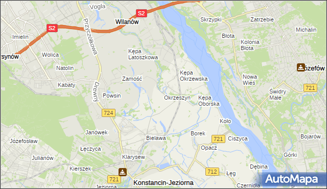 mapa Okrzeszyn gmina Konstancin-Jeziorna, Okrzeszyn gmina Konstancin-Jeziorna na mapie Targeo