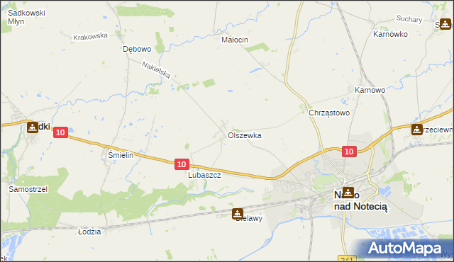 mapa Olszewka gmina Nakło nad Notecią, Olszewka gmina Nakło nad Notecią na mapie Targeo