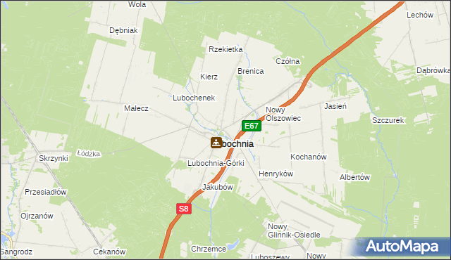 mapa Olszowiec gmina Lubochnia, Olszowiec gmina Lubochnia na mapie Targeo