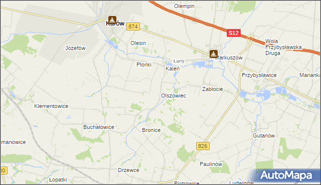 mapa Olszowiec gmina Markuszów, Olszowiec gmina Markuszów na mapie Targeo
