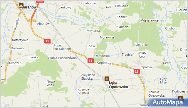 mapa Opatowiec gmina Łęka Opatowska, Opatowiec gmina Łęka Opatowska na mapie Targeo