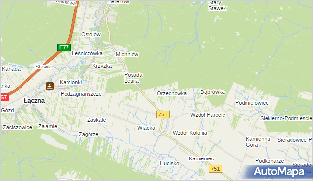 mapa Orzechówka gmina Bodzentyn, Orzechówka gmina Bodzentyn na mapie Targeo