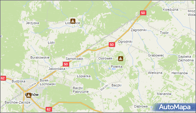mapa Ostrówek gmina Łochów, Ostrówek gmina Łochów na mapie Targeo