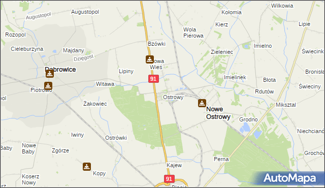 mapa Ostrowy gmina Nowe Ostrowy, Ostrowy gmina Nowe Ostrowy na mapie Targeo