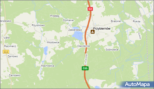 mapa Owczarnia gmina Przybiernów, Owczarnia gmina Przybiernów na mapie Targeo