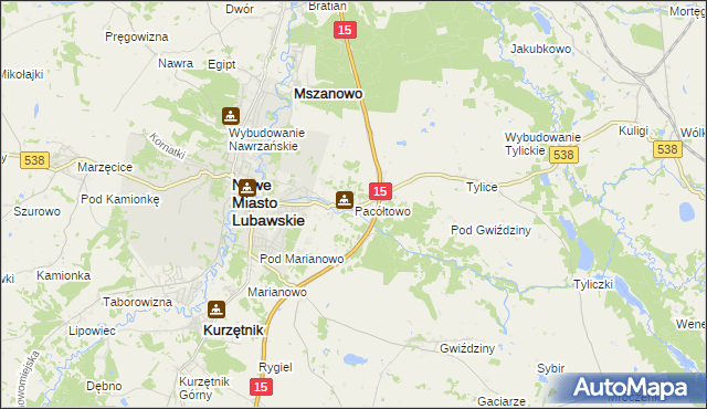 mapa Pacółtowo gmina Nowe Miasto Lubawskie, Pacółtowo gmina Nowe Miasto Lubawskie na mapie Targeo