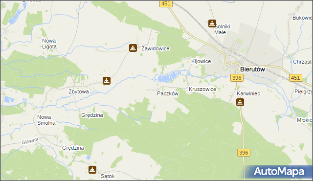 mapa Paczków gmina Bierutów, Paczków gmina Bierutów na mapie Targeo