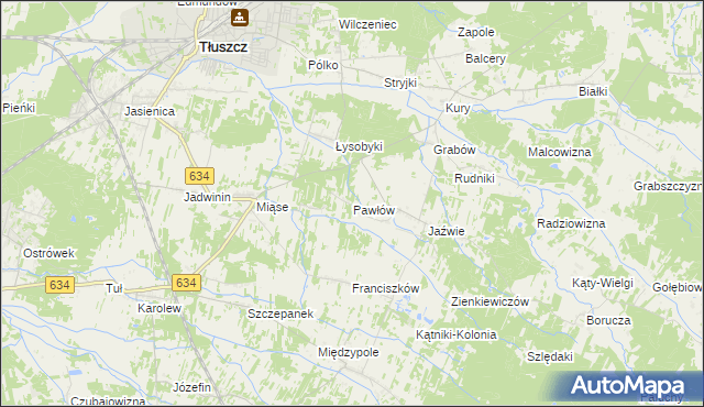 mapa Pawłów gmina Tłuszcz, Pawłów gmina Tłuszcz na mapie Targeo