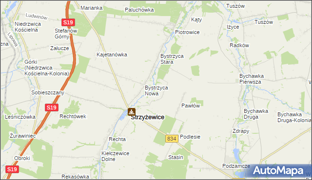 mapa Pawłówek gmina Strzyżewice, Pawłówek gmina Strzyżewice na mapie Targeo