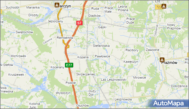 mapa Pawłowice gmina Tarczyn, Pawłowice gmina Tarczyn na mapie Targeo
