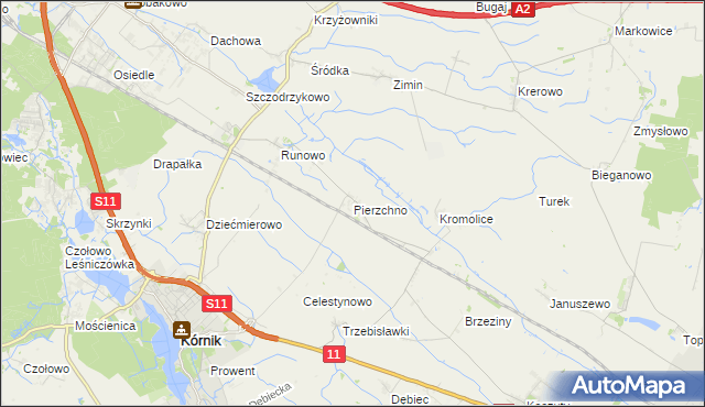 mapa Pierzchno gmina Kórnik, Pierzchno gmina Kórnik na mapie Targeo