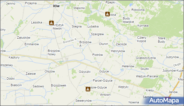 mapa Piotrów gmina Iłów, Piotrów gmina Iłów na mapie Targeo