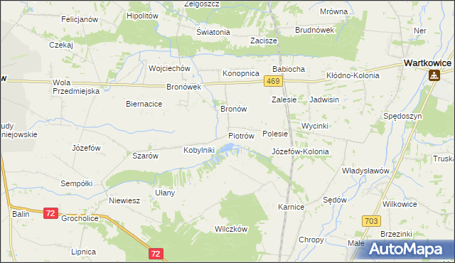 mapa Piotrów gmina Poddębice, Piotrów gmina Poddębice na mapie Targeo