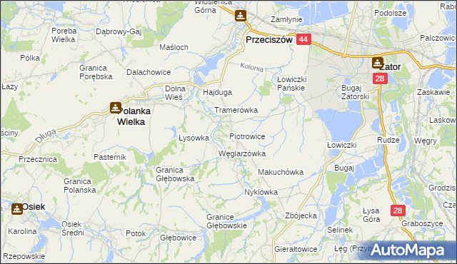 mapa Piotrowice gmina Przeciszów, Piotrowice gmina Przeciszów na mapie Targeo